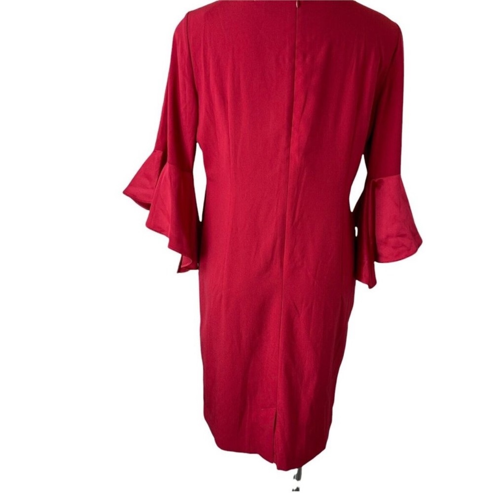 Red Ruffle-Sleeve Sheath Dress - Satin Ruffle - Picture 6 of 12
